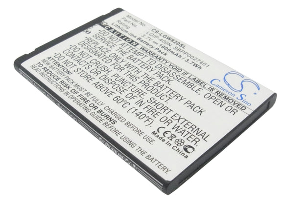 Battery for LG GW825 IQ LGIP-400N, SBPP0027401 3.7V Li-ion 1000mAh