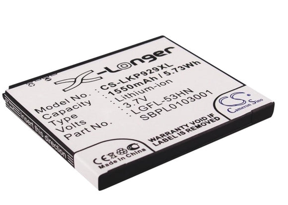 Battery for LG G2X KGFL-53HN, LGFL-53HN, SBPL0103001, SBPL0103002 3.7V Li-ion 15