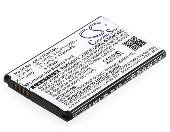 Battery for LG L44VL BL-49JH, EAC63138801 3.7V Li-ion 1700mAh / 6.29Wh