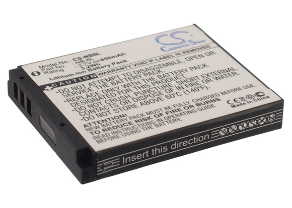 Battery for Canon PowerShot SD3500 IS NB-6L, NB-6LH 3.7V Li-ion 850mAh / 3.15Wh