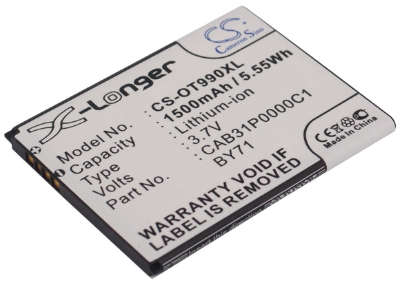 Battery for Alcatel OT-908 BY71, CAB31P0000C1, CAB31P0001C1, TB-4T0058200 3.7V L